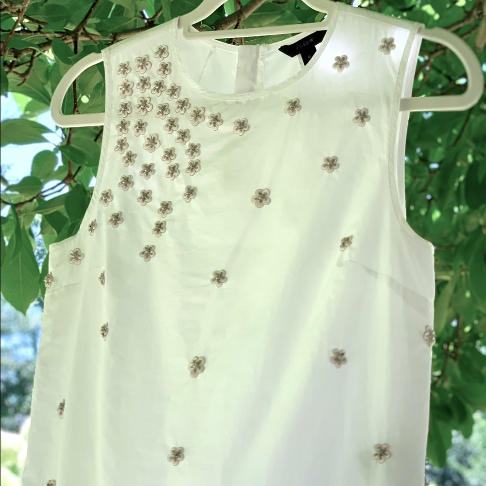 J. Crew white cotton beaded flower embellished sleeveless top